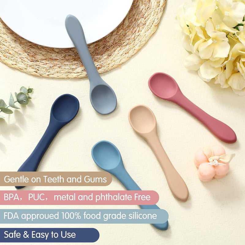 Aedida 5-Piece Silicone Baby Feeding Spoons, Infant Spoon Set Bendable Spoons for Toddlers Soft Tip Baby Training Spoon, First Stage Utensils Feeding Supplies - Image 3